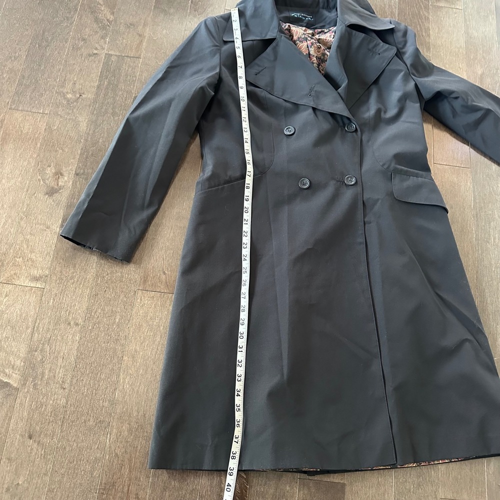 Vintage 90's Jeri Richards Rainwear Womens Trench Coat Double Breasted Black‎ 8 - Picture 4 of 9